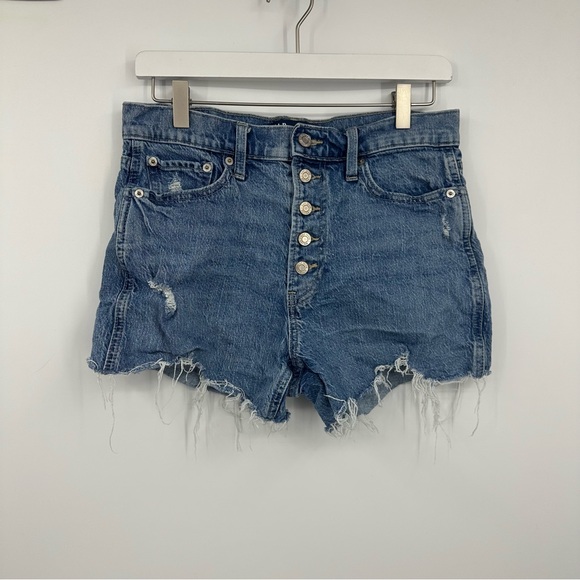 Gap High Rise Cheeky Shorts Size 6 Boho Distressed Raw Hem Button Fly - Picture 2 of 7